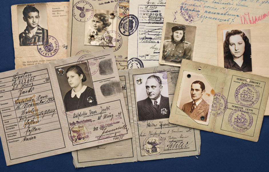 Identification documents belonging to Kiwa, Eva, Alice, Hanna, Lieselotte, Walter and Czeslaw.