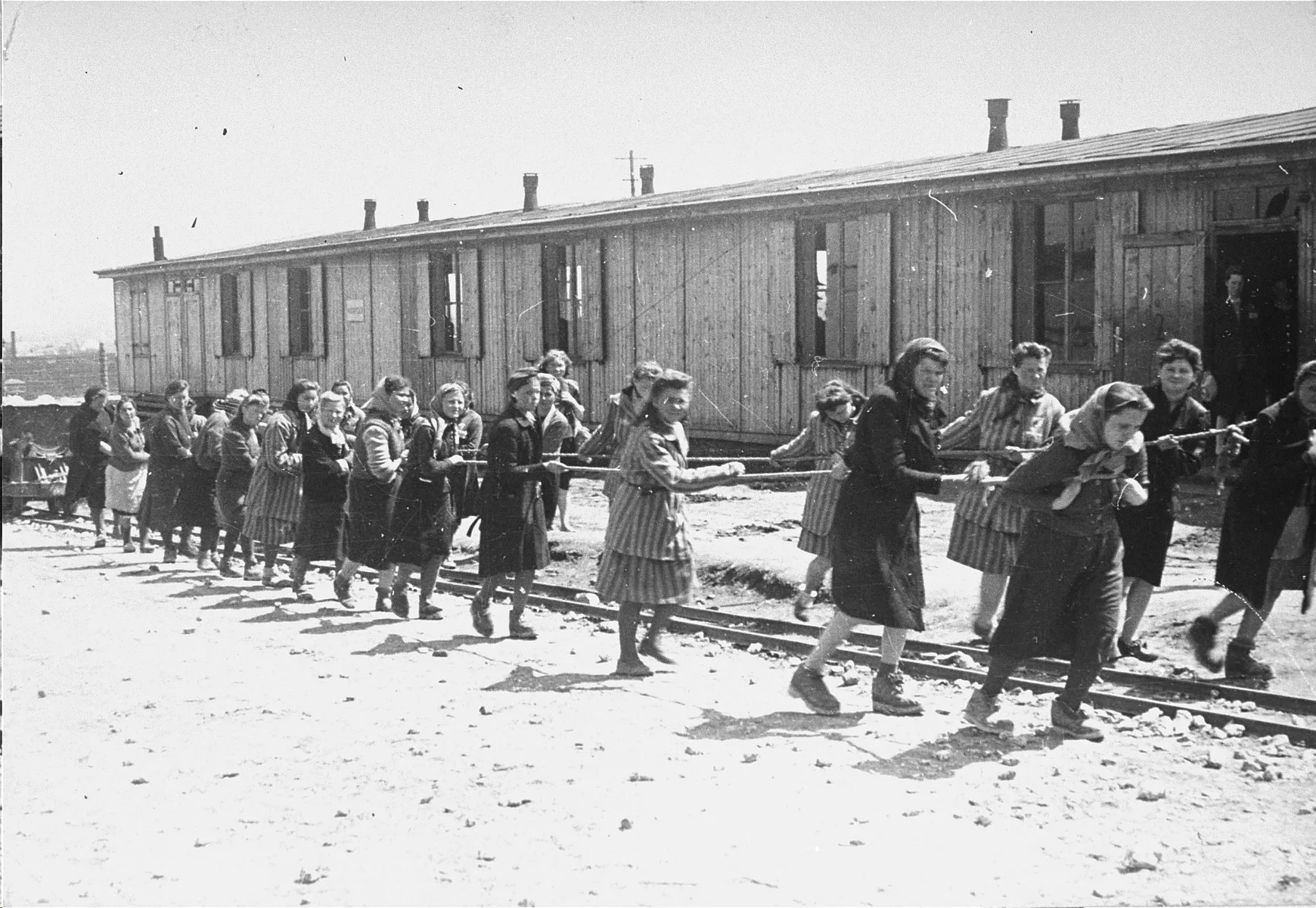 Judiska kvinnor utför tvångsarbete i koncentrationslägret Plaszow.