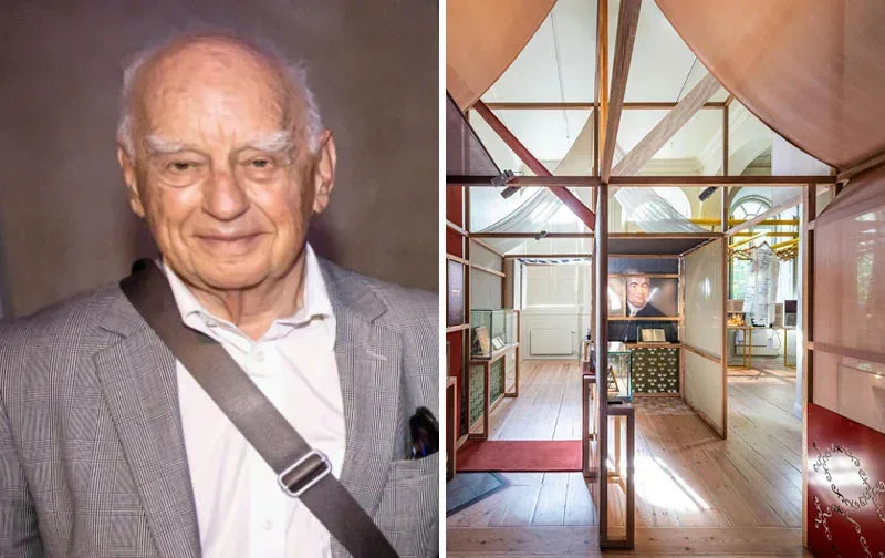 Porträtt på Piotr Zettinger intill interörbild från Judiska museet.
