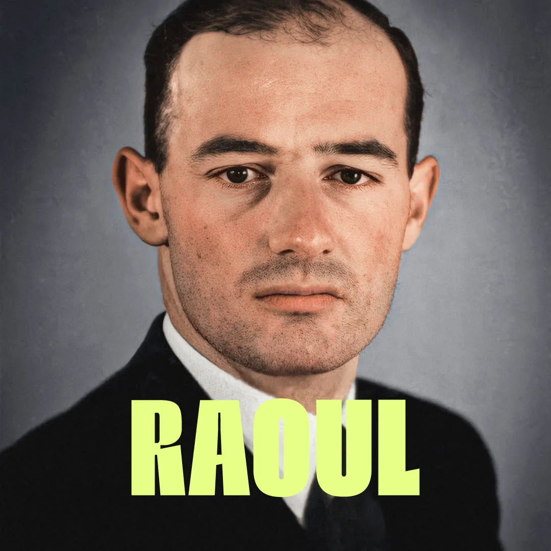 Kolorerat porträtt på Raoul Wallenberg.