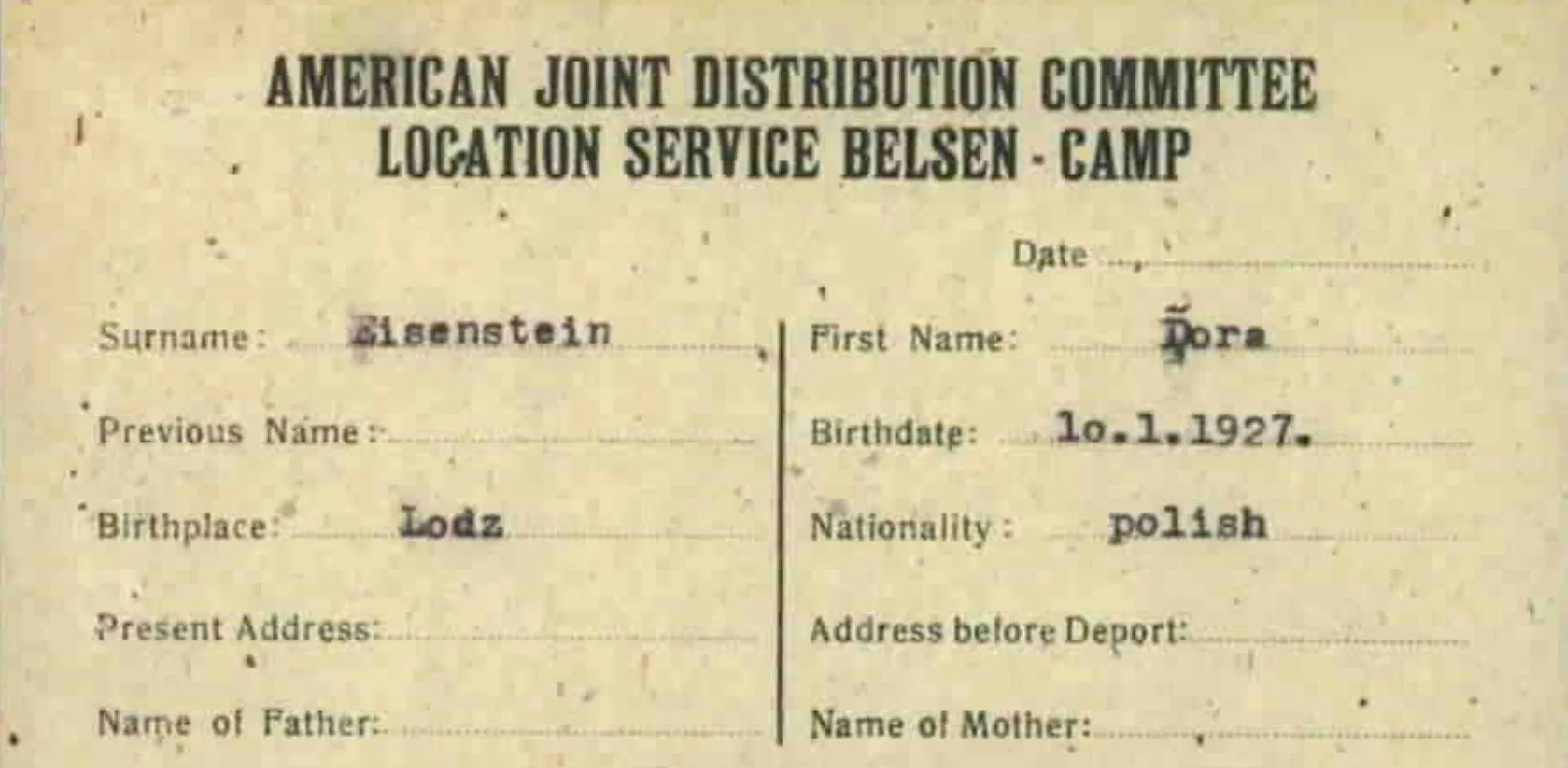 Registerkort American Joint Distribution Committee