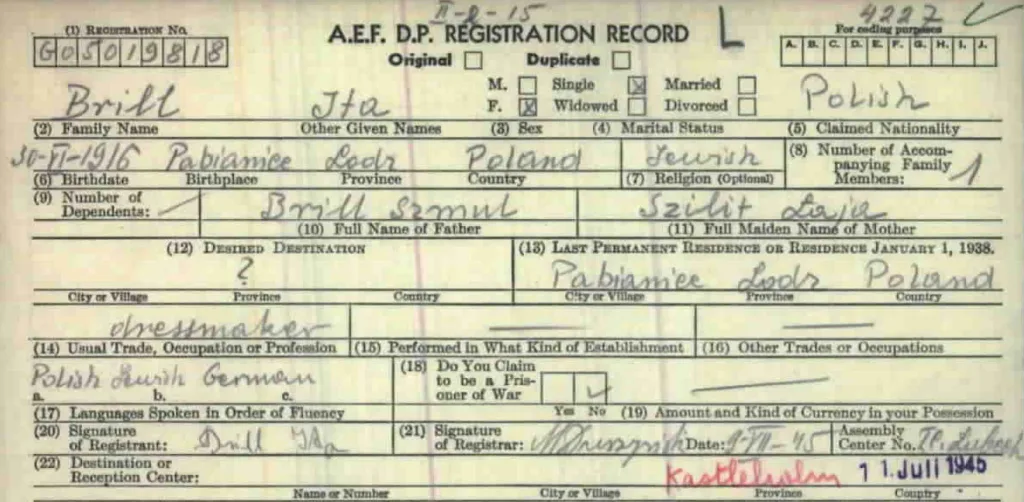 Postwar Registration Card.