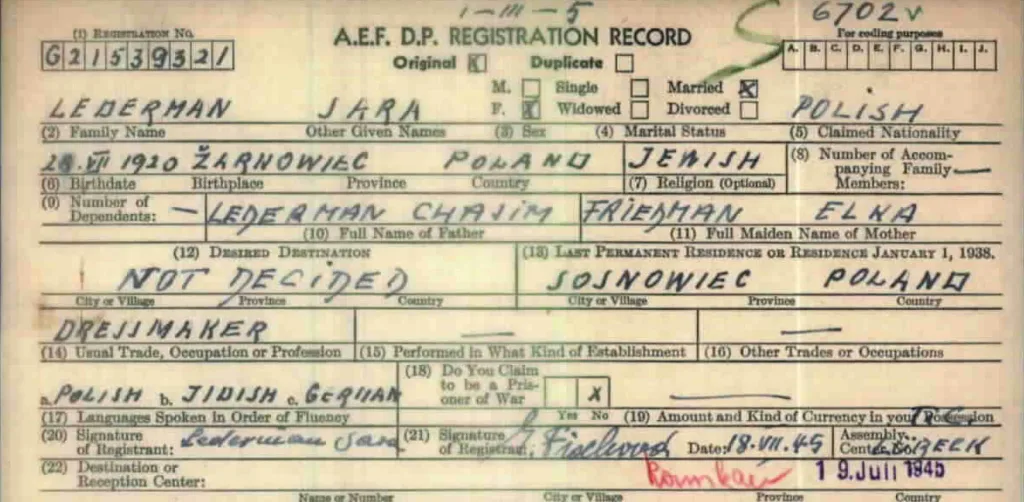 Postwar Registration Card