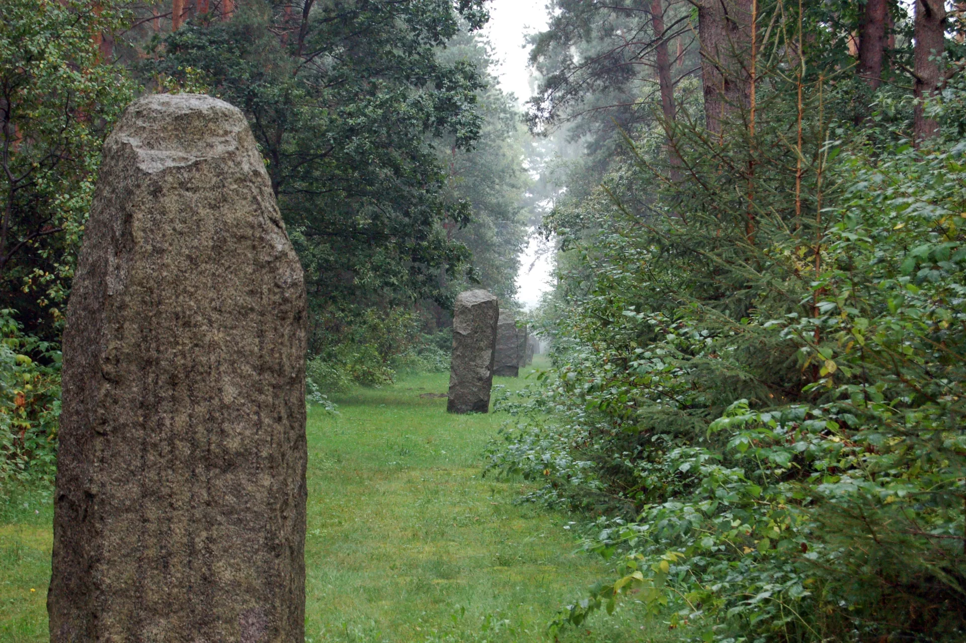 Ett minnesmonument, stenar placerade några meter från varandra.