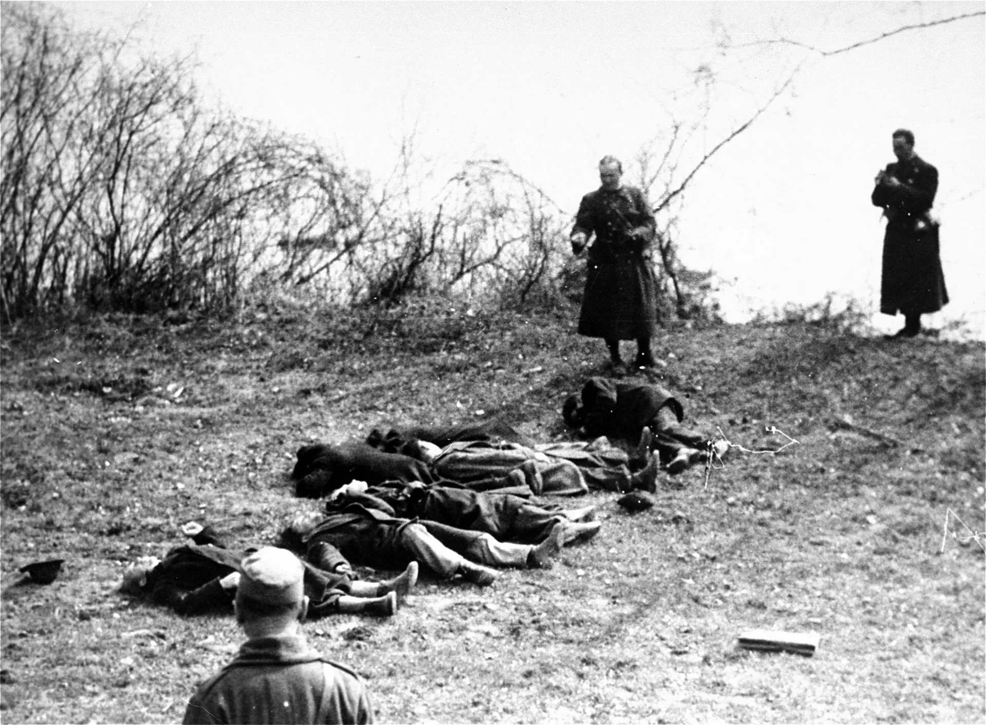 Avrättning vid floden Donau Pilkorsar-medlemmar avrättar judar längs donauflodens strand. Budapest, Ungern, 1944.