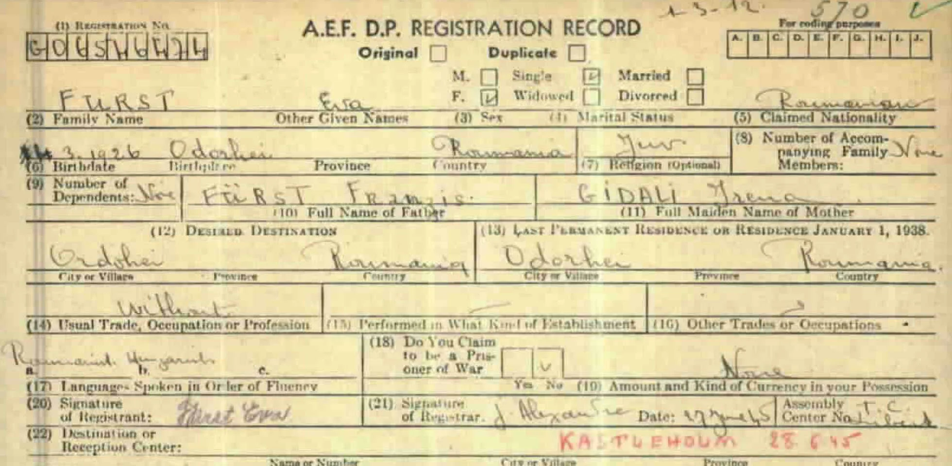 Postwar Registration Card.