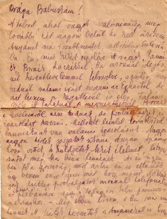 Ett brev som Vera har skrivit för hand.